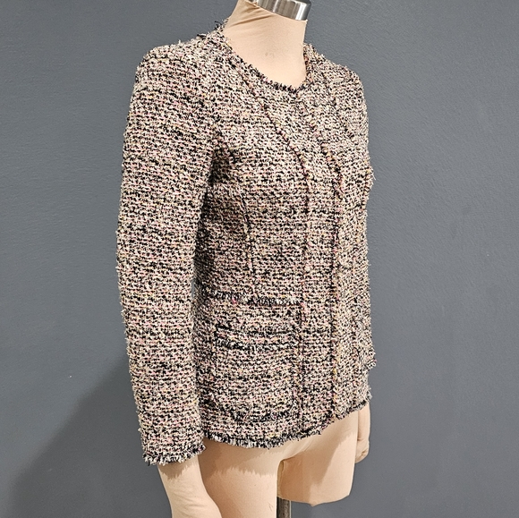 REBECCA TAYLOR Women Tweed Wool Blend Pink Multi Jacket 2 - Picture 3 of 10